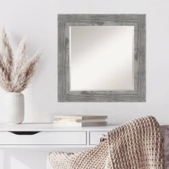 26" X 26" Beveled Bridge Gray Wood Wall Mirror - Amanti Art -Home Decor Shop GUEST 62501511 484e 4ba6 92f0 e51a3faf059d