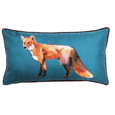 14"x26" Oversized Watercolor Fox Printed With Ribbon Embroidery Lumbar Throw Pillow - Edie@Home 6 14"x26" Oversized Watercolor Fox Printed With Ribbon Embroidery Lumbar Throw Pillow - Edie@Home - Image 4