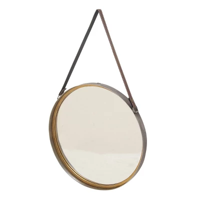 Metal Wall Mirror With Leather Strap Gold - Olivia & May 7 Metal Wall Mirror With Leather Strap Gold - Olivia & May - Image 5