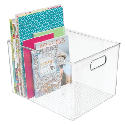MDesign Plastic Storage Bin With Handles For Home Office - Clear 6 MDesign Plastic Storage Bin With Handles For Home Office - Clear - Image 4