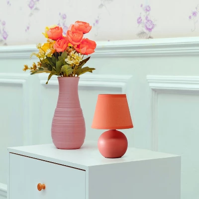 8.66" Petite Ceramic Orb Base Bedside Table Desk Lamp With Matching Tapered Drum Fabric Shade Orange - Creekwood Home 8 8.66" Petite Ceramic Orb Base Bedside Table Desk Lamp With Matching Tapered Drum Fabric Shade Orange - Creekwood Home - Image 6