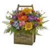 Nearly Natural 15-in Mixed Floral Artificial Arrangement In Wood Basket