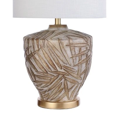 Lalita Palm Leaf Print Table Lamp With Fabric Shade White/Gold - StyleCraft 4 Lalita Palm Leaf Print Table Lamp With Fabric Shade White/Gold - StyleCraft - Image 2