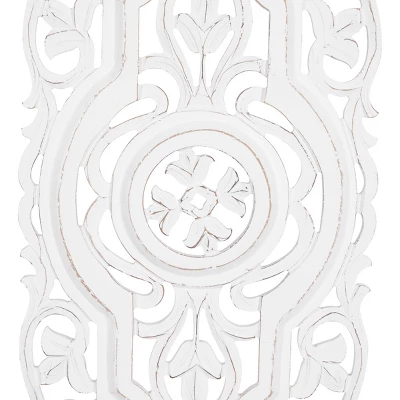 Wood Floral Handmade Intricately Carved Arabesque Wall Decor Set Of 2 White - Olivia & May 5 Wood Floral Handmade Intricately Carved Arabesque Wall Decor Set Of 2 White - Olivia & May - Image 3