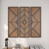 Set Of 3 Wood Geometric Slatted Wood Design Wall Decors Brown - Olivia & May