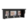 Wall Shelf And Picture Collage With Ledge And 3 Hanging Hooks- Photo Frame Decor Shelving With Modern Look, Holds 3 Photos By Hastings Home (Black)