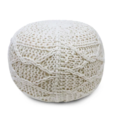 Morven Handmade Boho Fabric Pouf Cream - Christopher Knight Home 4 Morven Handmade Boho Fabric Pouf Cream - Christopher Knight Home - Image 2