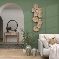 Metal Plate Wall Decor With Embossed Design Gold - Olivia & May -Home Decor Shop GUEST 7185007b 6f61 42d0 ad8a 638a06402f4b