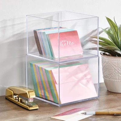 MDesign Plastic Storage Desk Organizer Bin For Home, Office - 3 Pack, Clear 4 MDesign Plastic Storage Desk Organizer Bin For Home, Office - 3 Pack, Clear - Image 2