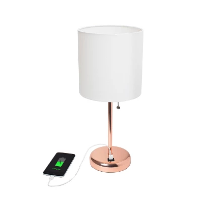 19.5" Bedside USB Port Feature Metal Table Desk Lamp Rose Gold With White Fabric Shade - Creekwood Home 4 19.5" Bedside USB Port Feature Metal Table Desk Lamp Rose Gold With White Fabric Shade - Creekwood Home - Image 2