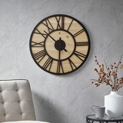 23.6" Mason Wood Wall Clock Natural/Black - Madison Park 9 23.6" Mason Wood Wall Clock Natural/Black - Madison Park - Image 7