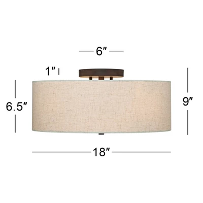 Regency Hill Sylvan Modern Ceiling Light Flush Mount Fixture 18" Wide Bronze 4-Light Oatmeal Fabric Drum Shade For Bedroom Kitchen Living Room Hallway 7 Regency Hill Sylvan Modern Ceiling Light Flush Mount Fixture 18" Wide Bronze 4-Light Oatmeal Fabric Drum Shade For Bedroom Kitchen Living Room Hallway - Image 5