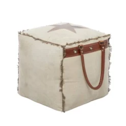 Rustic Leather And Canvas Foot Stool Ottoman - Olivia & May -Home Decor Shop GUEST 750bc9b1 e73a 48fc a267 09b97c153f4a