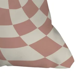 Little Dean Checkers Coral Summer Beach Outdoor Throw Pillow Pink - Deny Designs