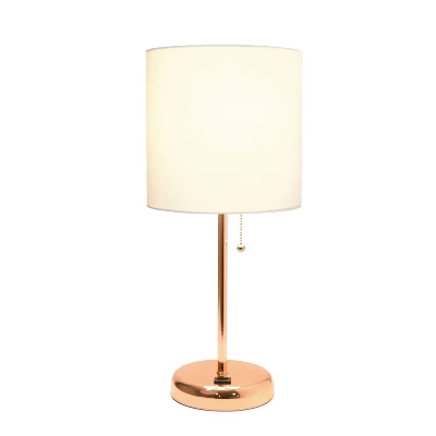 19.5" Bedside USB Port Feature Metal Table Desk Lamp Rose Gold With White Fabric Shade - Creekwood Home 3 19.5" Bedside USB Port Feature Metal Table Desk Lamp Rose Gold With White Fabric Shade - Creekwood Home