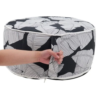 Saro Lifestyle Sketch Leaf Outdoor Ottoman, 21"x9" Round, Black/White 3 Saro Lifestyle Sketch Leaf Outdoor Ottoman, 21"x9" Round, Black/White