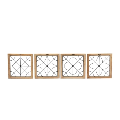 Set Of 4 Wood Geometric Carved Beading Wall Decors With Metal Wire Brown - Olivia & May 4 Set Of 4 Wood Geometric Carved Beading Wall Decors With Metal Wire Brown - Olivia & May - Image 2