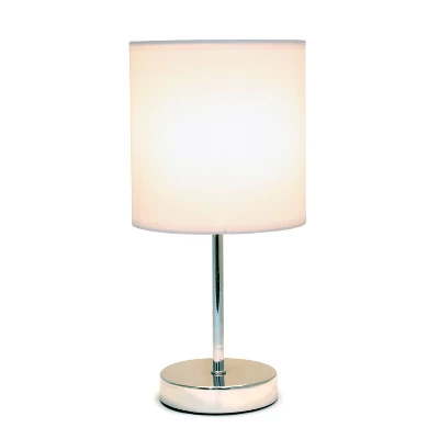 11.81" Traditional Petite Metal Stick Bedside Table Desk Lamp In Chrome With Fabric Shade White - Creekwood Home 4 11.81" Traditional Petite Metal Stick Bedside Table Desk Lamp In Chrome With Fabric Shade White - Creekwood Home - Image 2