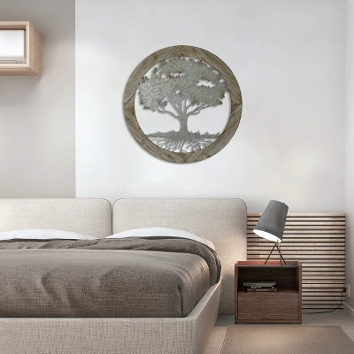 LuxenHome Metal Tree Of Life With Roots Wall Decor With Round Wood Frame 5 LuxenHome Metal Tree Of Life With Roots Wall Decor With Round Wood Frame - Image 3