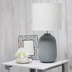 20.4" Traditional Ceramic Purled Texture Bedside Table Desk Lamp With White Fabric Drum Shade Gray - Simple Designs -Home Decor Shop GUEST 7a9dd3ee 2867 4765 af2e 9f737082be84