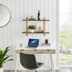 32.3" X 22" 2 Tier Metal And Wood Hanging Bracket Wall Mounted Shelf Gold - Danya B. 15 32.3" X 22" 2 Tier Metal And Wood Hanging Bracket Wall Mounted Shelf Gold - Danya B. -Home Decor Shop GUEST 7cfa89d0 31b0 43bf a56e 36953b3f4398