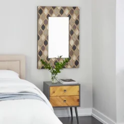 Wood Wall Mirror With Diamond Pattern Beige - Olivia & May 35 Wood Wall Mirror With Diamond Pattern Beige - Olivia & May -Home Decor Shop GUEST 7d2a1d6d 6960 4b16 ae68 df57eda7a5be