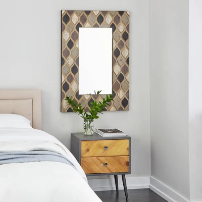 Wood Wall Mirror With Diamond Pattern Beige - Olivia & May 17 Wood Wall Mirror With Diamond Pattern Beige - Olivia & May - Image 15