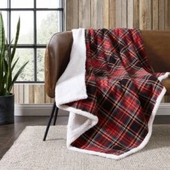 50"x60" Mountain Tartan Reversible Throw Blanket Red - Eddie Bauer