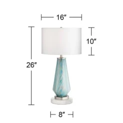 Possini Euro Design Jaime Coastal Table Lamp With Round White Marble Riser 26" High Blue Gray Drum Shade For Bedroom Living Room Office House Home -Home Decor Shop GUEST 7f0689f3 b5d7 4edd 81d7 3115e539944f