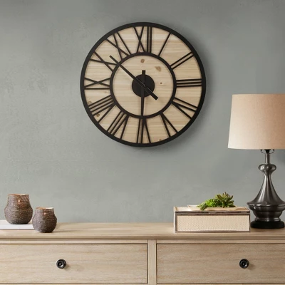 23.6" Mason Wood Wall Clock Natural/Black - Madison Park 3 23.6" Mason Wood Wall Clock Natural/Black - Madison Park