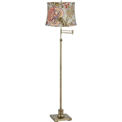 360 Lighting Chic Style Swing Arm Adjustable Floor Lamp 70" Tall Antique Brass Sage Flower Drum Shade For Living Room Reading House 3 360 Lighting Chic Style Swing Arm Adjustable Floor Lamp 70" Tall Antique Brass Sage Flower Drum Shade For Living Room Reading House
