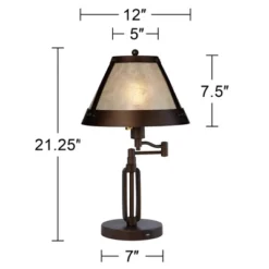Franklin Iron Works Samuel Industrial Desk Lamps 21 1/4" High Set Of 2 Bronze Swing Arm With USB Charging Port Natural Mica Shade For Living Room Home -Home Decor Shop GUEST 8246ff58 8970 4ed8 84de cc74c2ec4966