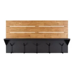 42" X 22" Samuels Decorative Wall Shelf With Hooks Rustic Brown/Black - Kate & Laurel All Things Decor