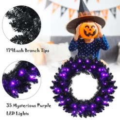 Costway 24inch Pre-lit Christmas Halloween Wreath Black W/ 35 Purple LED Lights -Home Decor Shop GUEST 85214db2 1085 4f89 84e1 a9f9f4375213