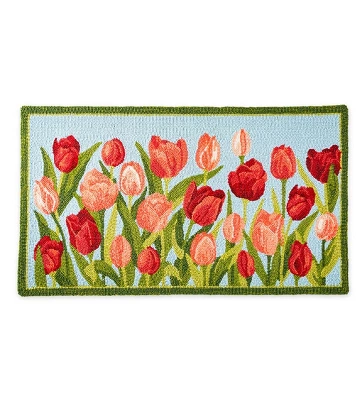 Indoor/Outdoor Pink Tulips Hooked Polypropylene Accent Rug 3 Indoor/Outdoor Pink Tulips Hooked Polypropylene Accent Rug