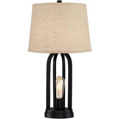 360 Lighting Marcel Industrial Table Lamps 24 1/4" High Set Of 2 Black With USB Port LED Nightlight Burlap Drum Shade For Bedroom Living Room Desk 9 360 Lighting Marcel Industrial Table Lamps 24 1/4" High Set Of 2 Black With USB Port LED Nightlight Burlap Drum Shade For Bedroom Living Room Desk - Image 7