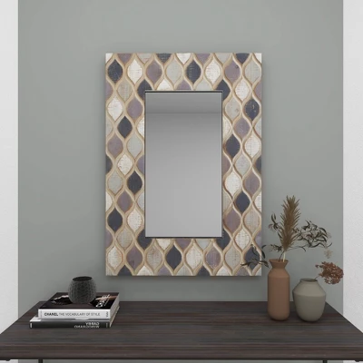 Wood Wall Mirror With Diamond Pattern Beige - Olivia & May 14 Wood Wall Mirror With Diamond Pattern Beige - Olivia & May - Image 12