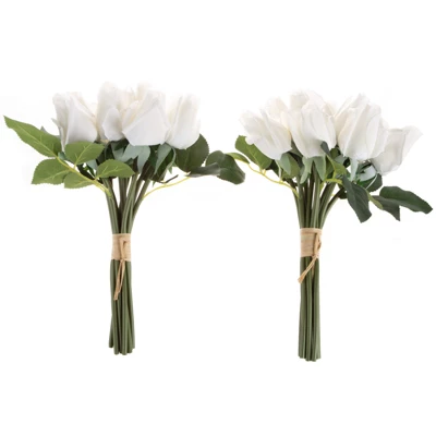 Rose Artificial Flowers - 24Pc Real Touch 11.5-Inch Fake Flower Set With Stems For Home Décor, Wedding, Or Bridal/Baby Showers By Pure Garden (White) 5 Rose Artificial Flowers - 24Pc Real Touch 11.5-Inch Fake Flower Set With Stems For Home Décor, Wedding, Or Bridal/Baby Showers By Pure Garden (White) - Image 3