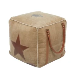 Rustic Leather And Canvas Foot Stool Ottoman - Olivia & May -Home Decor Shop GUEST 86abafa5 b8d9 45c8 ad2c c08320d25469
