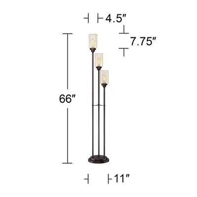 Franklin Iron Works Libby Modern Industrial Tree Floor Lamp 66" Tall Oiled Bronze Metal 3 Light Dimmable LED Amber Seedy Glass For Living Room Bedroom 9 Franklin Iron Works Libby Modern Industrial Tree Floor Lamp 66" Tall Oiled Bronze Metal 3 Light Dimmable LED Amber Seedy Glass For Living Room Bedroom - Image 7