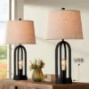 360 Lighting Marcel Industrial Table Lamps 24 1/4" High Set Of 2 Black With USB Port LED Nightlight Burlap Drum Shade For Bedroom Living Room Desk -Home Decor Shop GUEST 873bafd6 2a2b 41c4 a9bf 80013e119a20