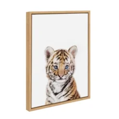 18" X 24" Sylvie Baby Tiger Framed Canvas Wall Art By Amy Peterson Natural - Kate And Laurel