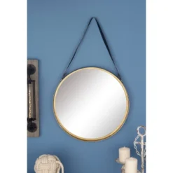 Metal Wall Mirror With Leather Strap Gold - Olivia & May