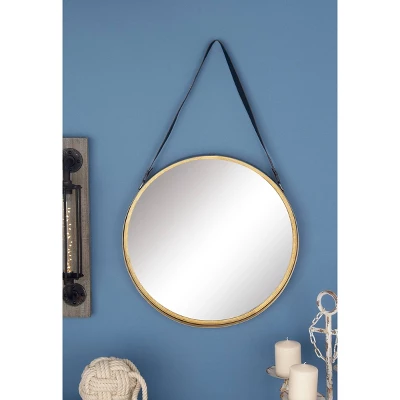 Metal Wall Mirror With Leather Strap Gold - Olivia & May 3 Metal Wall Mirror With Leather Strap Gold - Olivia & May