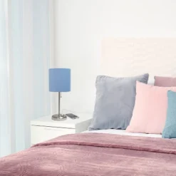 19.5" Bedside USB Port Feature Metal Table Desk Lamp Brushed Steel With Blue Fabric Shade - Creekwood Home 14 19.5" Bedside USB Port Feature Metal Table Desk Lamp Brushed Steel With Blue Fabric Shade - Creekwood Home -Home Decor Shop GUEST 8b0864bb 9369 486d 9016 38279ea1e663