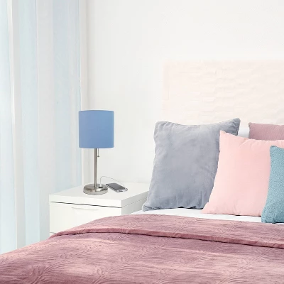 19.5" Bedside USB Port Feature Metal Table Desk Lamp Brushed Steel With Blue Fabric Shade - Creekwood Home 8 19.5" Bedside USB Port Feature Metal Table Desk Lamp Brushed Steel With Blue Fabric Shade - Creekwood Home - Image 6