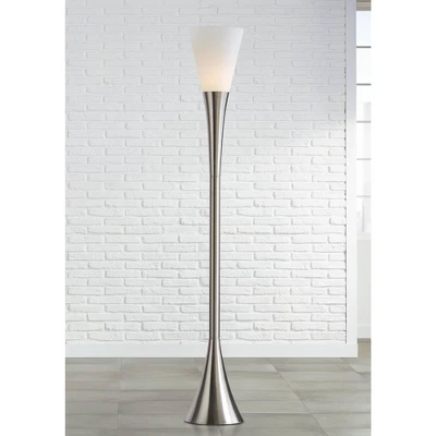 Possini Euro Design Piazza Modern Torchiere Floor Lamp 72 1/2" Tall Brushed Nickel Metal Frosted White Glass Shade For Living Room Bedroom Office Home 3 Possini Euro Design Piazza Modern Torchiere Floor Lamp 72 1/2" Tall Brushed Nickel Metal Frosted White Glass Shade For Living Room Bedroom Office Home