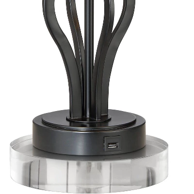 360 Lighting Heather Modern Industrial Table Lamps Set Of 2 With Round Risers 27 1/4" Tall Dark Iron USB Charging Port Iron Burlap Drum Shade For Desk 5 360 Lighting Heather Modern Industrial Table Lamps Set Of 2 With Round Risers 27 1/4" Tall Dark Iron USB Charging Port Iron Burlap Drum Shade For Desk - Image 3