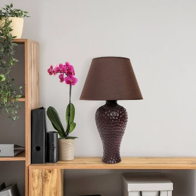 20.08" Traditional Ceramic Texture Imprint Winding Table Desk Lamp With Matching Fabric Shade Brown - Creekwood Home 6 20.08" Traditional Ceramic Texture Imprint Winding Table Desk Lamp With Matching Fabric Shade Brown - Creekwood Home - Image 4