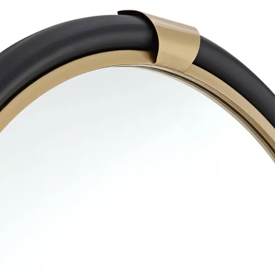 Noble Park Kensington Round Vanity Wall Mirror Modern Glam Black Gold Wood Frame 32" Wide Bathroom Bedroom Living Room Home House Office 4 Noble Park Kensington Round Vanity Wall Mirror Modern Glam Black Gold Wood Frame 32" Wide Bathroom Bedroom Living Room Home House Office - Image 2